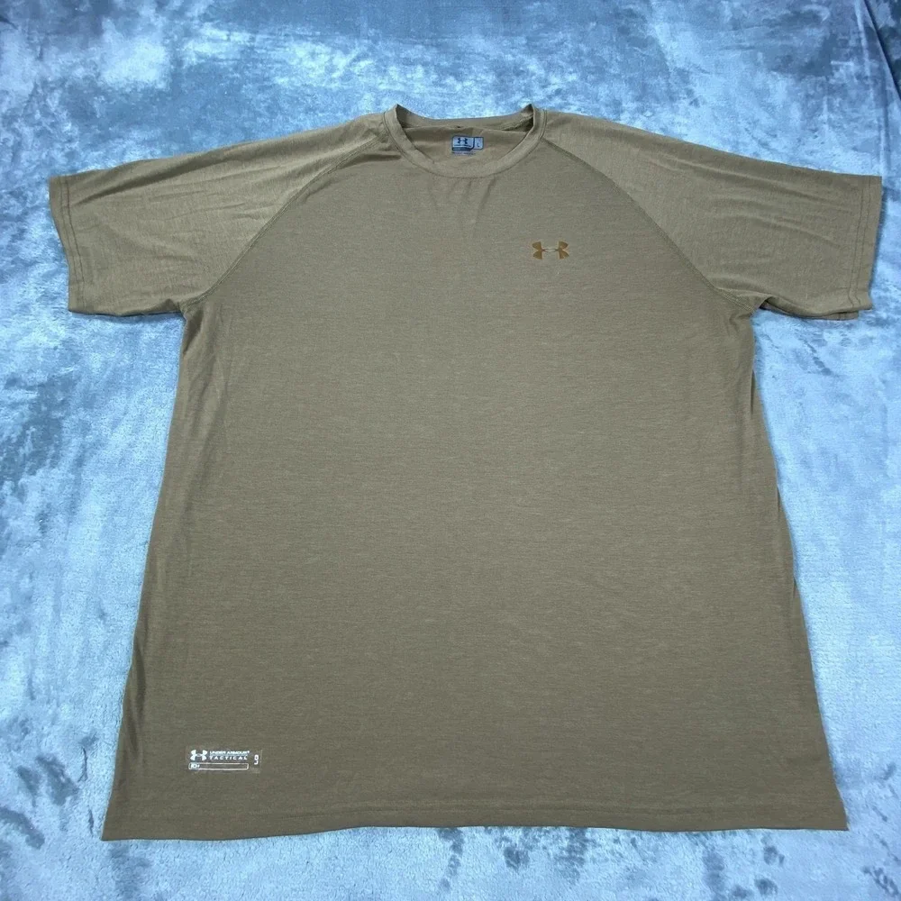 Under Armour Shirt Mens Large Beige Tactical Military Tan Loose Fit Workout‎ Gym